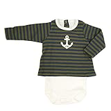 PETIT BATEAU【プチバトー】 BABY チュビックボーダー長袖コンビボディ 10783 28:ブルー/カーキ（並行輸入品） (6M)