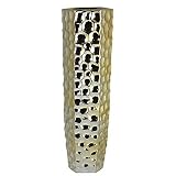 Essential D?cor Entrada Collection Honeycomb Textured Ceramic Vase, 23.5 by 7-Inch, Silver [並行輸入品]