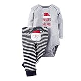 Fheaven (TM) クリアランス 幼児 赤ちゃん 男の子 女の子 秋 冬服 クリスマス サンタ文字 ロンパース ストライプ パンツ クリスマス服セット 3-6 Months グレー