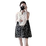 Spinas(スピナス) ママだって着き心地もお洒落も譲れない バイカラー総レースチュニックワンピース(黒　黄色い） (M, ブラック)