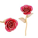 彼女のためのギフト、ZJchaoゴールデンローズDipped in 24 KゴールドForever Roses Flower with Golden Leavesピンク ピンク YJX005-P-1