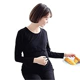 YING　LAN　妊娠さん　産前　産後　妊婦　マタニティ　ソリッドカラー 　授乳　Tシャツ　モーダル　長袖　シャツ　暖かい　ブラック