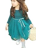 Candykids ワンピース チュールスカート ワンピース　女の子 ワンピース お姫様 ドレス お出かけ 結婚式 チュール スカート ドレス ワンピース (110cm, グリーン)