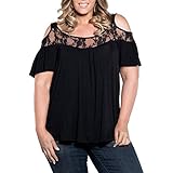 aimtoppyレディースプラスサイズオフショルダーセクシーレーストップスブラウス半袖ティーシャツ XXXL ブラック AIMTOPPY