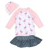 Spinas（スピナス）ベビー キッズ ツーピース 水着 可愛い フラミンゴ柄 7分袖 トップス スカート付きパンツ スイミングキャップもセット 80-140cm
