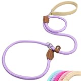 Wagoo スリップリード 簡単装着 しつけ カジュアル 小型、中型、大型犬 レザーハンドル ナイロンロープ (パープル, 太さ0.8cm/S)