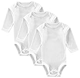 buAamユニセックス赤ちゃんの3パックピュアコットンボディースーツ長袖Onesies カラー: ホワイト