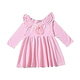 Milkiwai ベビー服 子供ワンピース 長袖 プリーツスカート 蝶結び フリル 可愛い ガールズ プリンセス 春秋 size 90 (ピンク)