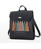 Happyハッピー耳　デイパック　レディース　レザー　人気　防水　バックパック　レディース　大容量　通勤　通学用　フリンジ　高校生　大学生 (ブラック)