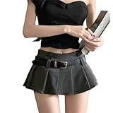 [LyuSyoEn] ミニスカート レディース インナー付き プリーツスカート無地 ハイウェスト ベルト付き 膝上 きれいめ