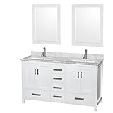 Wyndham Collection Sheffield 60 inch Double Bathroom Vanity in White White Carrera Marble Countertop
