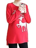 (オーセンティック) AUTHENTIC マタニティ トップス Tシャツ 裏起毛 ゆったり 鹿柄 あったか カジュアル 妊娠 (2XL, レッド)