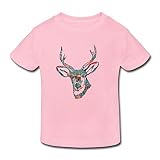 星 ２～６歳子供 男女兼用日本　花　飾り　鹿 Tシャツ ピンク 4 Toddler