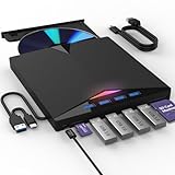 外付け ブルーレイドライブ DVD/BD/CDプレーヤー、USB 3.0 Type-C 3D Blu RAL ドライブ、4 USB ポート付き外部ドライブ SD/TF カード DVD バーナー 光学式 (ブラック)