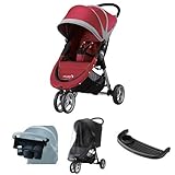 【セット買い】baby jogger(ベビージョガー) 3輪ベビーカー city mini (シティミニ) クリムゾン/グレイ RD+純正アクセサリー3点(ハンドルバー収納ポケット/レインカバー/チャ