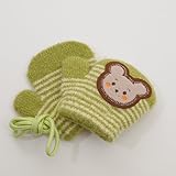 日本製 ひも付き手袋 のびのびミトンタイプ 10cm クマ (1610-1737) (グリーン)