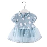 女の子の服 夏 ワンピース Pojour 1-6歳キッズ用 子供かわいいポルカドットチュールドレス 綿 通気 ブルー(100cm)