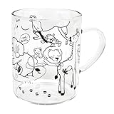 グラスマグ マグカップ アニマル ガラス 動物柄 かわいい グラス 持ち手付き 電子レンジOK 耐熱 330ml 透明 コップ (サファリ)