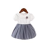 女の子の服 夏 チュールワンピース Pojour 1-6歳キッズ用 子供かわいいパッチワークドレス 綿 通気 グレー(80cm)