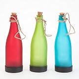 Bits and Pieces - Light-Up Solar Powered Hanging Glass Bottles (Set of 3) - Red, Green and Blue Bott