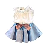 ミニかわいい人気なベビー服 子供服 幸運な太陽女の子 ドレス2PCS幼児キッズベビーガールズ服装ベストTシャツ+ちょう結びショートスカートセットノースリーブコットンブレンド素材 通園 発表会 お出かけ