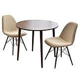 タンスのゲン 【ダイニングテーブル 円形 ＋ イームズチェア 2脚 セット 】 2人用 80cm 円卓 天然木 カントリー 北欧 ベージュ 11719211 BE