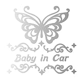 デザイン工房ＳＩＧＮＳ 車ステッカー Baby in car 3 綺麗にはがせる 車 ステッカー 蝶 チョウ シルバー