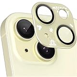 ミニーマウス レンズカバー iPhone15/iPhone15 Plus用 カメラフィルム アルミ合金製 9H強化ガラス 傷防止 レンズ保護 耐衝撃 アイフォン15 /15 プラス 用 カメラ保護 高透過率 黒縁取り 露出オーバー防止 カメラレンズプロテクター (イエロー)