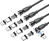 マグネット-充電ケーブル 5ピン 3A急速充電+データ通信 2M+2M+2M+2M Type-C-充電ケーブル 充電コード セット 540度回転 磁石 Type-C 片手操作 ブルーシルバ