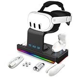 Meta Quest 3用RGB充電ドック、VRコントローラーとヘッドセット用の高速充電ステーション、Oculus Quest 3用充電式バッテリー付き、VR充電器ディスプレイスタンド デスクに最適 (ブラック)
