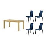 ナチュラル×ブルー／【5点セット】 Lumbie Dining 幅120cmテーブル チェア4脚 木製 北欧風 シンプル モダン おしゃれ ナチュラル ブラウン