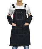 （グイキ）エプロン　黒デニム　腕カバー付き　作業　保育　ポケット（10個）