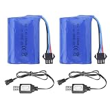 2つの7.4V 1100mAh SM-3Pプラグ式リチウムイオンバッテリーUSB充電ケーブル付きのものは、TK3086B G03082R G03086R G03085R RC玩具RC車TK-3082B特効反転車に適している