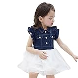 Kunton 赤ちゃんの女の子王女网纱スカート デニム シャツ 女の子 長袖 袖なし ワンピース 無地 メッシュ チュールスカート ドレス 膝上丈 かわいい 通園 (白い, 4T/120)