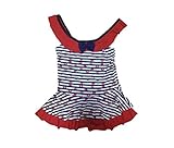 (美来Kids) こども服 女の子 ベビー 水着 ワンピース キッズ リボン フリル レトロ風 オシャレ ボーダー (身長90－100㎝用, レッド)