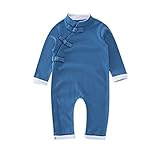 RaiFu ロンパース　かわいい　ユニセックス　赤ちゃん　中国スタイル　唐　スーツ　ロングスリーブ ダークブルー サイズ80（6〜9ヶ月）