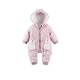 Baby Nest ベビー服 前開き カバーオール 防寒 長袖ロンパース 秋冬用 ファスナー フード付き 女の子 男の子 ピンク 6-9M