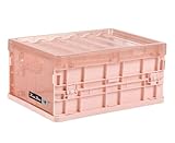 [EAXE]ライトカラー蓋付きプラスチック折りたたみ収納ボックス 衣類 収納 箱 軽量 省スペース お洒落 おもちゃ 頑丈 積み重ね 収納ケース 車 インテリア おしゃれ (ピンク, M: 29.5cm×21.5cm×14.5㎝)