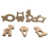 Kissteether 21pcs DIYペンダントハンドカットの木製の魚の恐竜カンガルータートルアイスクリームキティー・キャットアルパカ緑の木の赤ちゃんのおしゃぶりの天然ブナ材 (21pcs)