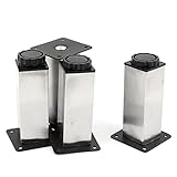 uxcell　調節可能　キャビネット脚　ステンレススチール　シルバートーン　ブラック　574g　４個入り