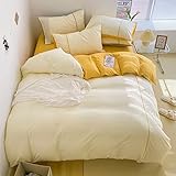 Ovege 布団カバー 3点セット シングル 掛け布団カバー ボックスシーツ 枕カバー 洋式・和式兼用 2方向ジッパー マイヤール ワッペン縫い 100％マイクロファイバー ピーチスキン加工 洗い替え速乾 ブルー・ベージュ