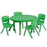 Flash Furniture 33" Round Adjustable Green Plastic Activity Table Set with 4 School Stack Chairs [並行