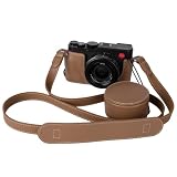 VOVMOEYA カメラケース For Leica D-LUX8，レンズキャップ付き ストラップ付き DLUX8ボディケース For leica D-LUX 8カメラケース DLUX8 カメラ保護カバー PUレザー D状ネジ穴付き 底面開閉 電池交換 全面保護－ココア
