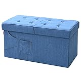 山善（YAMAZEN） 収納スツール ワイド 幅76 収納ボックス フタ付き LS-76(WD) Wデニム_折フタ＆ポケット無