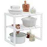 収納ラック フライパン収納 シンク下収納ラック キッチン収納 伸縮タイプ 二段 組立式 洗面台下 簡単組立 鍋 自由調節 ホワイト (ホワイト)