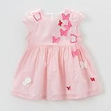 Chaufly ベビースカート 子供服 ガールズ キッド バタフライ 可愛いパッチ花柄半袖Oネックドレスコットン服 発表会 パーティー 超柔らかい