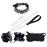 [LUNA NOIR] リード 人間用チョーカー 手枷 アイマスク 3点セット 首輪 人間 sm リード付 smプレイ 拘束具 変態 地雷系ファッション フリルチョーカー コスプレ プレイ用 首輪＆リードセット 女性用 調教 (首輪＋手枷＋アイマスク, 1, セット)