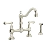 Rohl U.4756L-PN-2 Perrin and Rowe Provence Lever Handle Bridge Kitchen Faucet with Sidespray Rinse i