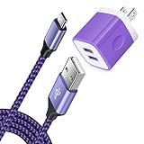 ACアダプター USB充電器 2ポート 5V/2.1A 電源アダプター + マイクロUSBケーブル*1.8M Hootek ゆーえすびー コンセント 2口 タイプbケーブル 高耐久 ナイロン編み スマホ充電コード Galaxy S7 S6 Edge A6 J8 J5、LG V10 G4 G3 K30、Nokia、扇風機、電気シェーバー、電動歯ブラシなどType-B 機器に対応(パープル)