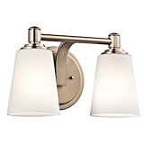Kichler Lighting 45454 CLZ Quincy 2lt化粧台器具、クラシックブロンズ仕上げwith Etchedホワイトガラスシェード